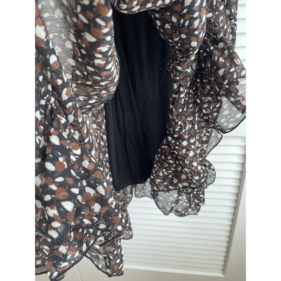 Tommy Hilfiger Black Brown and White Flowy Dress With Ruffles Women's Sz 10, - Picture 3 of 9